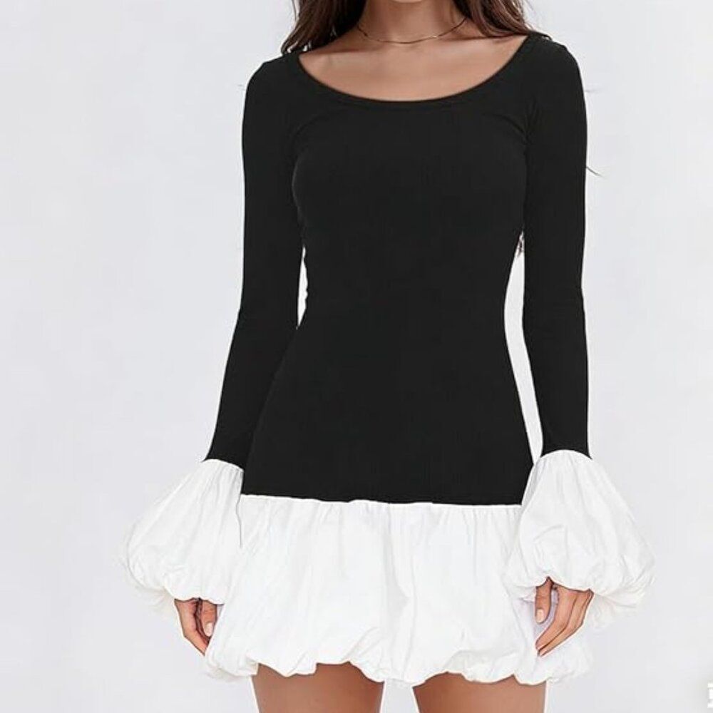 Women's Dress Sexy Crew Neck Puffy Long Sleeve Bubble Old Money Minimalist